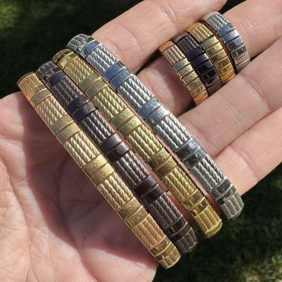 MILOR Stretch Bracelet & Ring Set Stainless Steel Bronze Silver Rose Gold Tone - Picture 7 of 11